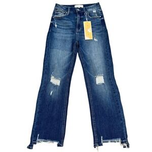 RISEN Jeans Women's Dark Wash Distressed Cropped Flare Denim Jeans Size 3 26W